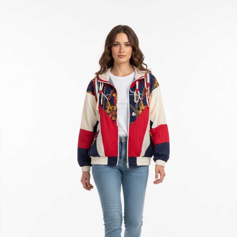 Vintage Westport Ltd Windbreaker Jacket Retro Colorblock Chain Print Size S